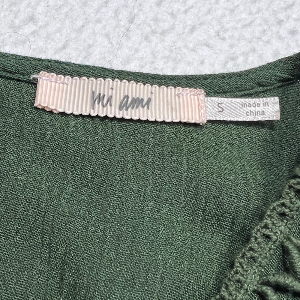 Mi Ami Dress Women Small Green Floral Embroidered Boho Mini Tiered Peasant Flowy - Picture 4 of 10